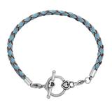3.0mm Light Blue Leather Steel Bracelet PSB047B VNISTAR European Beads Accessories