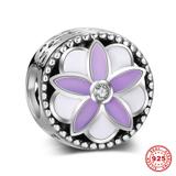 Purple Flower 925 Sterling Silver Charms S012 VNISTAR 925 Silver Charms