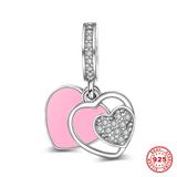 Pink Love Heart 925 Sterling Silver Dangle Charms S017 VNISTAR 925 Silver Charms