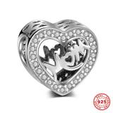 Heart MOM 925 Sterling Silver Charms S020 VNISTAR 925 Silver Charms