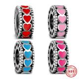 Red Enamel Heart 925 Sterling Silver Spacer Charms S041 VNISTAR 925 Silver Charms