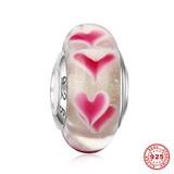 925 Sterling Silver Heart Lampwork Glass Beads SG009 VNISTAR 925 Silver Charms